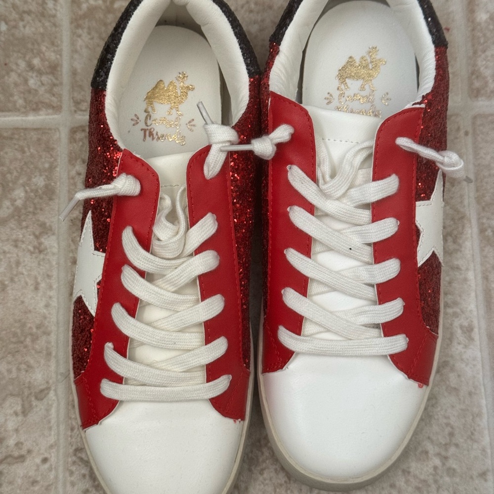 Black, Red and White Glitter Sparkle Sneakers NWOT